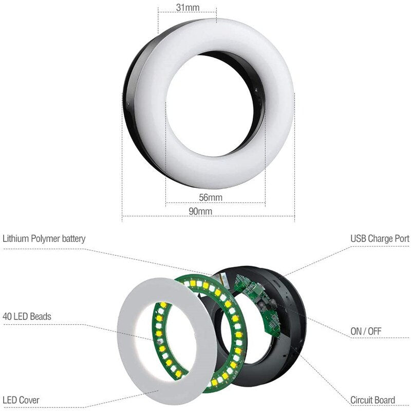 USB Charge Led Selfie Ring Light Mobile Phone Lens LED Selfie Lamp Ring for iPhone Samsung Xiaomi  Phone Tablet Selfie Light